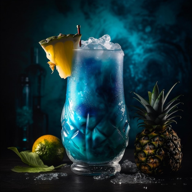 Tropisch blauwe Hawaiiaanse cocktail gemaakt met rum blue curacao coconut cream ai gegenereerd