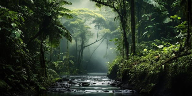 Tropisch bos met een overvloed aan groen gebladerte