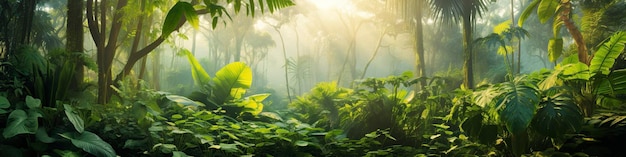 Foto tropisch bos met een prachtige en levendige groene kleur in de bladeren van zijn bladrijke bomen