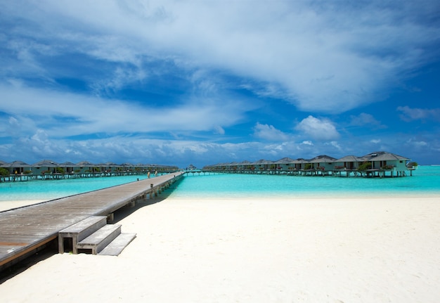 Tropisch eiland in de Maldiven met wit zandstrand en zee