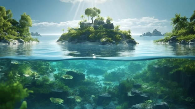Tropisch eiland in de zee 3d render illustratie
