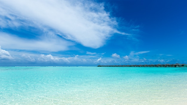 Tropisch eiland van de Maldiven met witte zandstrand en de zee