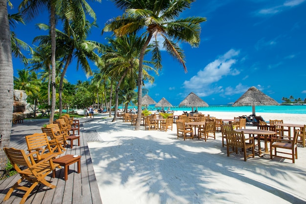 Tropisch eiland van de Maldiven met witte zandstrand en zee