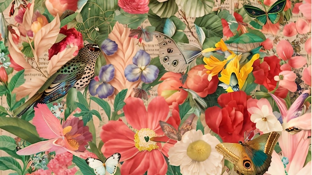 Tropisch exotisch patroon met dieren en bloemen in felle kleuren en weelderige vegetatie