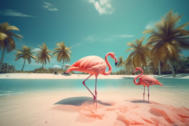 Tropisch flamingostrand Genereer Ai