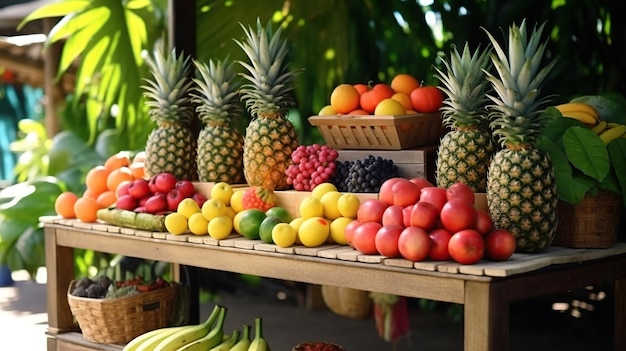 Tropisch fruit op buitenstandaard AI Generated
