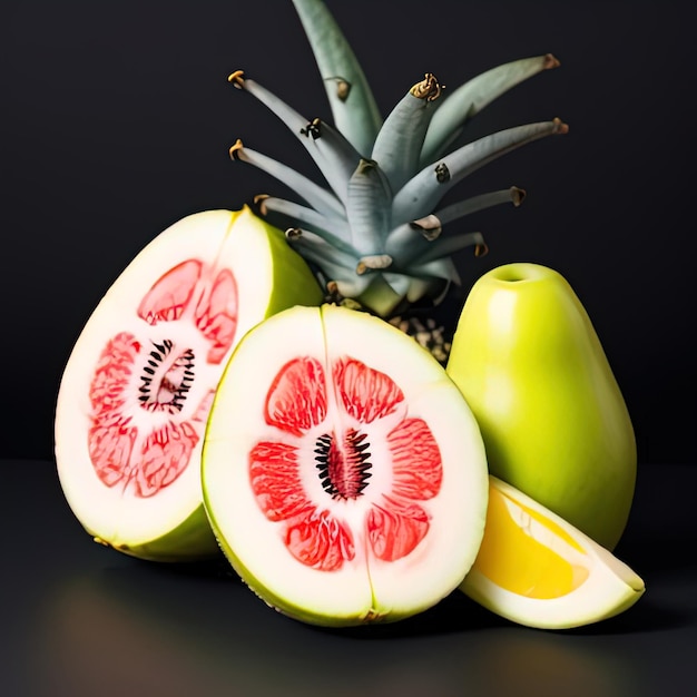 Tropisch fruit op een zwarte achtergrond minimalisme food foto