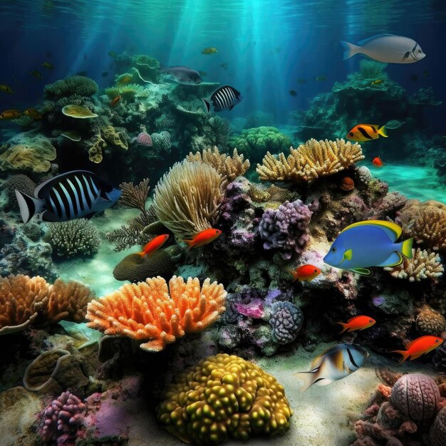 Tropisch koraalrif met vissen onderwaterwereld