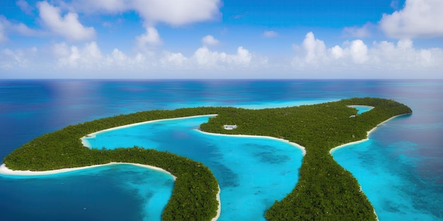 Foto tropisch landschap met palmbomen en blauwe zee