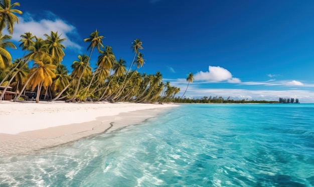Tropisch landschap van het strand Vakantie op een prachtig eiland Palmbomen zand oceaan