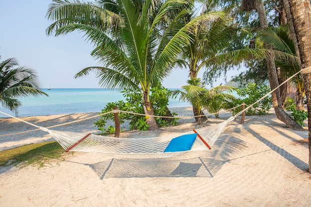 Tropisch mooi strand en hangmat op het eiland koh kood thailand