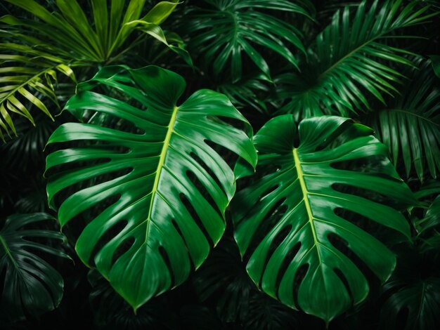 Tropisch palmblaadje patroon achtergrond groen monstera boombladeren