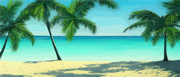 Tropisch palmstrand met zand zee banner vectorillustratie met kopie ruimte voucher reclame