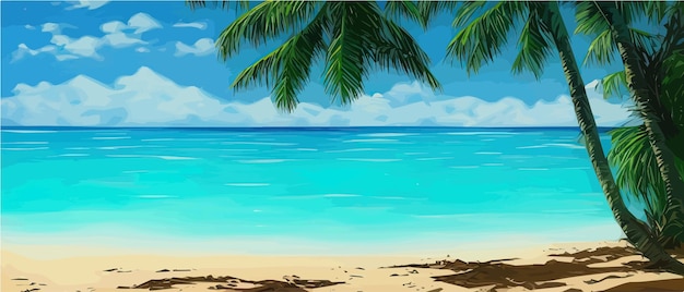 Tropisch palmstrand met zand zee banner vectorillustratie met kopie ruimte voucher reclame