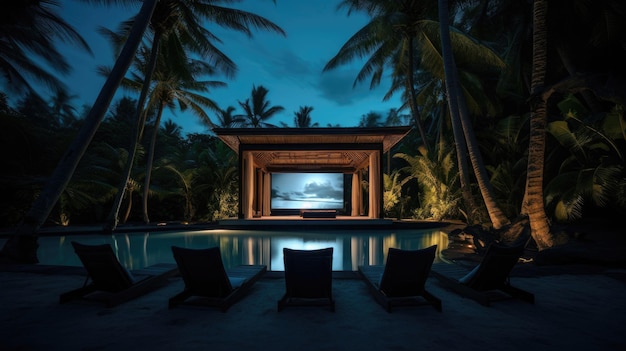 Tropisch paradijs bioscoop afgelegen eiland palmframe scherm
