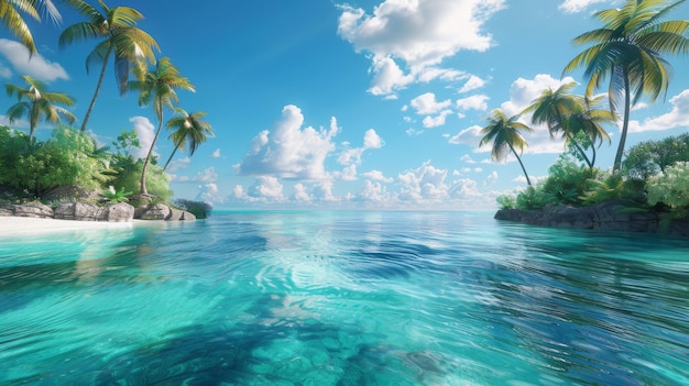 Tropisch paradijs eiland met turquoise water en palmbomen