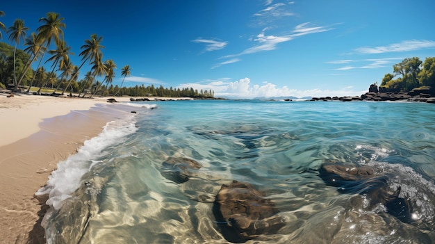 Tropisch paradijs strand met wit zand en blauw zeewater reis toerisme breed panorama achtergrond