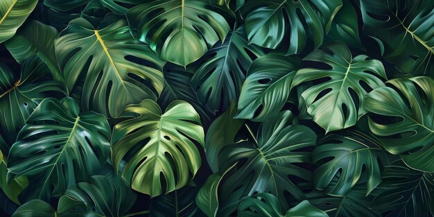 Tropisch patroon met prachtige monstera palmblaadjes donkere vintage d illustratie