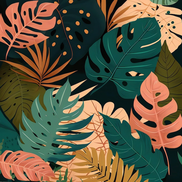 tropisch plantenpatroon met kleurrijke bladeren