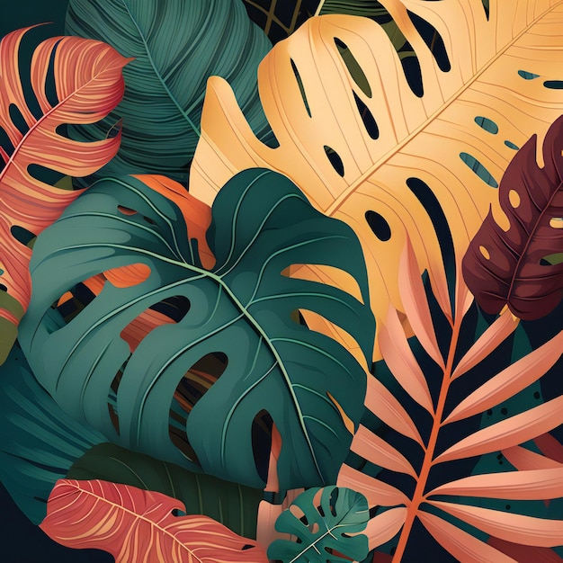 tropisch plantenpatroon met kleurrijke bladeren