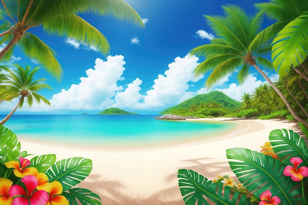 Tropisch strand met een tropisch strand en palmbomen
