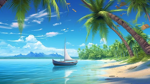 Tropisch strand met palm Generatieve AI