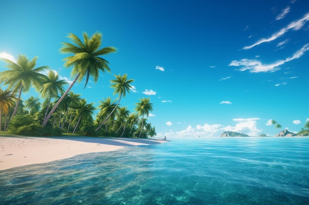 Tropisch strand met palmbomen en blauwe lucht