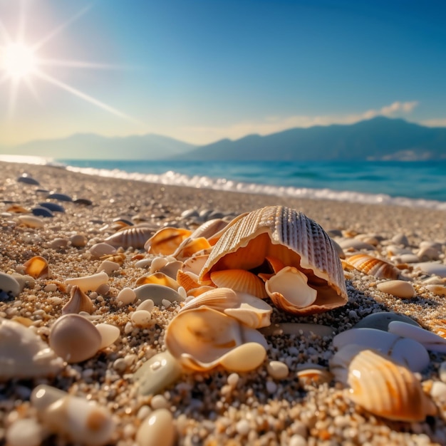 tropisch strand met schelpen in het zand