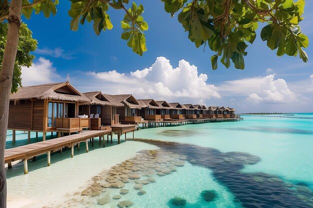 Tropisch strand met waterbungalows op de Malediven