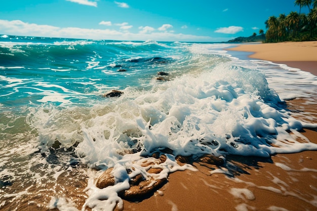 Tropisch strand mooie golven en blauwe zee in zonnige daygenerative ai