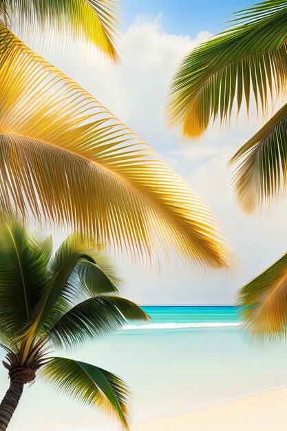 Tropisch strand palmbladeren kokospalm op witte achtergrond palmbladeren zwaaiend in de wind