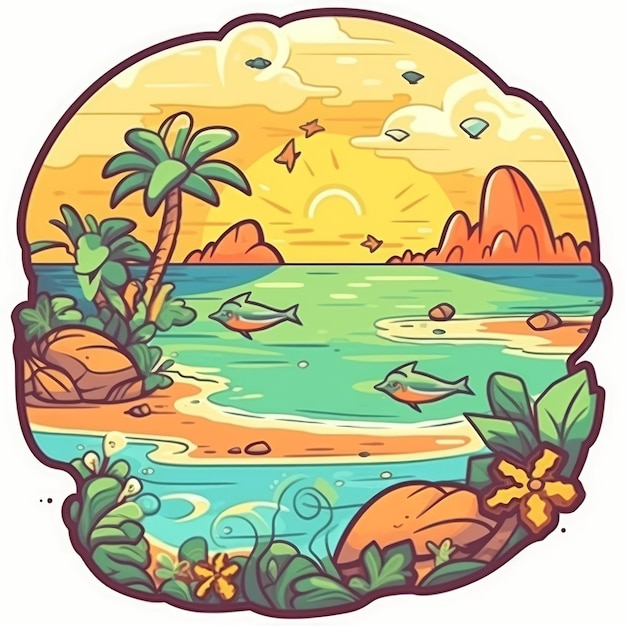 tropisch strand vectorsticker