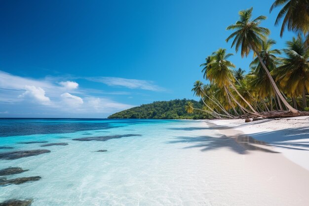 Tropisch wit zandstrand met palmbomen