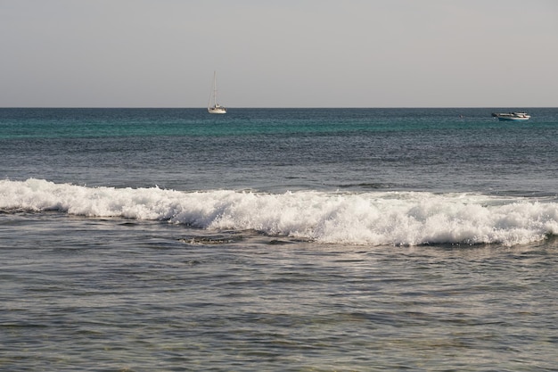 Tropisch zandstrand met helder water als achtergrond