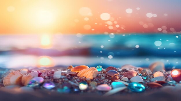 Tropisch zomerzandstrand en bokeh zonlicht op zee achtergrond