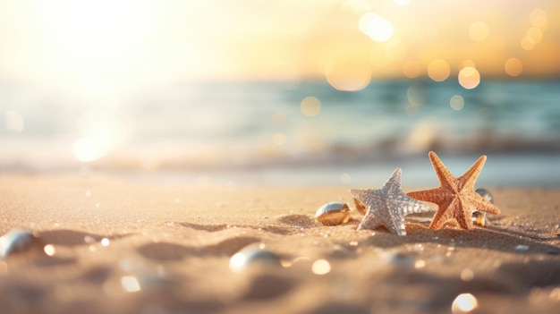 Tropisch zomerzandstrand en bokeh zonlicht op zee achtergrond