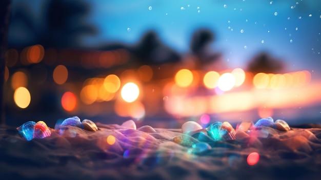 Tropisch zomerzandstrand en bokeh zonlicht op zee achtergrond