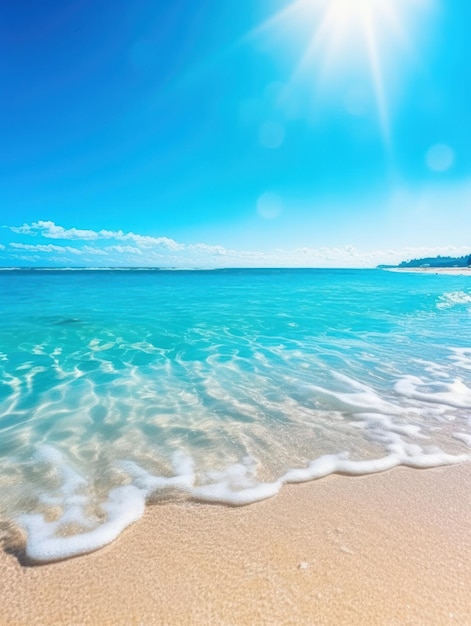 Tropisch zomerzandstrand en bokeh zonlicht op zeeachtergrond Generatieve AI