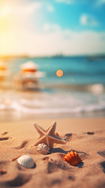 Tropisch zomerzandstrand en bokeh zonlicht op zeeachtergrond Generatieve AI