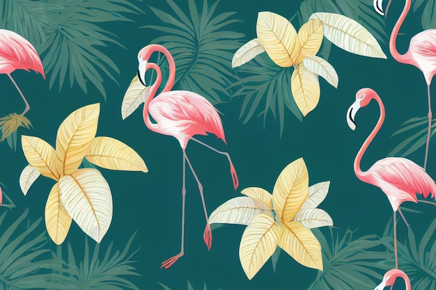 Tropische achtergrond met roze flamingo's naadloos tropisch patroon