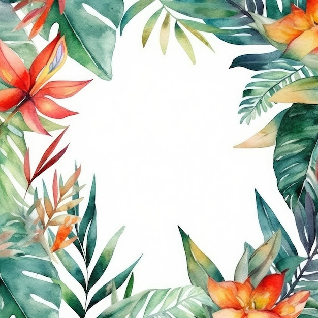 Tropische aquarel grens op witte achtergrond