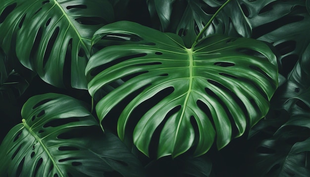 Tropische bladeren behang ingewikkelde details en aderen die de essentie van een Monstera-plant vangen