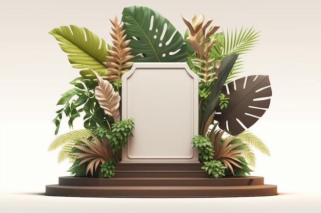 Tropische bladeren met Luxe podium Generatieve AI