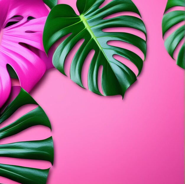 Tropische bladeren Monstera op roze achtergrond