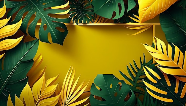 Tropische bladeren op een gele achtergrond