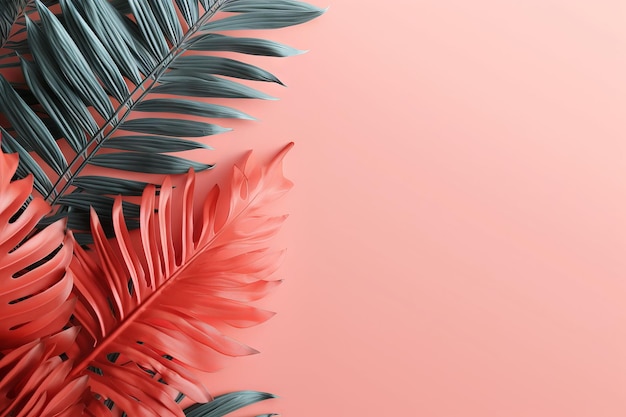 Tropische bladeren op een roze achtergrond