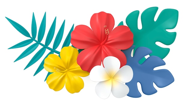 Tropische bloem png sticker botanische 3D cartoon doorzichtige achtergrond