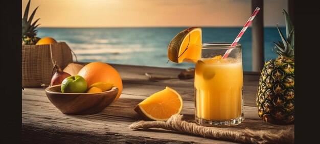 Tropische cocktails met vers fruit op een prachtig strandparadijs