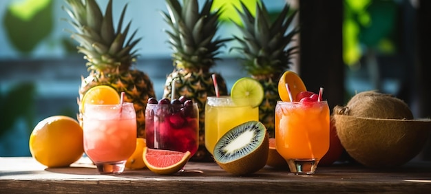 Tropische cocktails met vers fruit op een prachtig strandparadijs