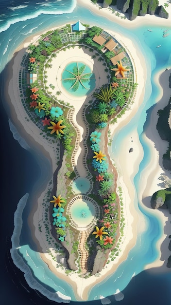 Tropische eiland illustratie 3D cartoon stijl